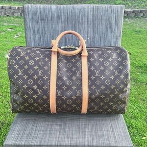 Authentic Louis Vuitton Monogram Keepall 50 Boaton Bag Weekender Duffle Unisex ✨